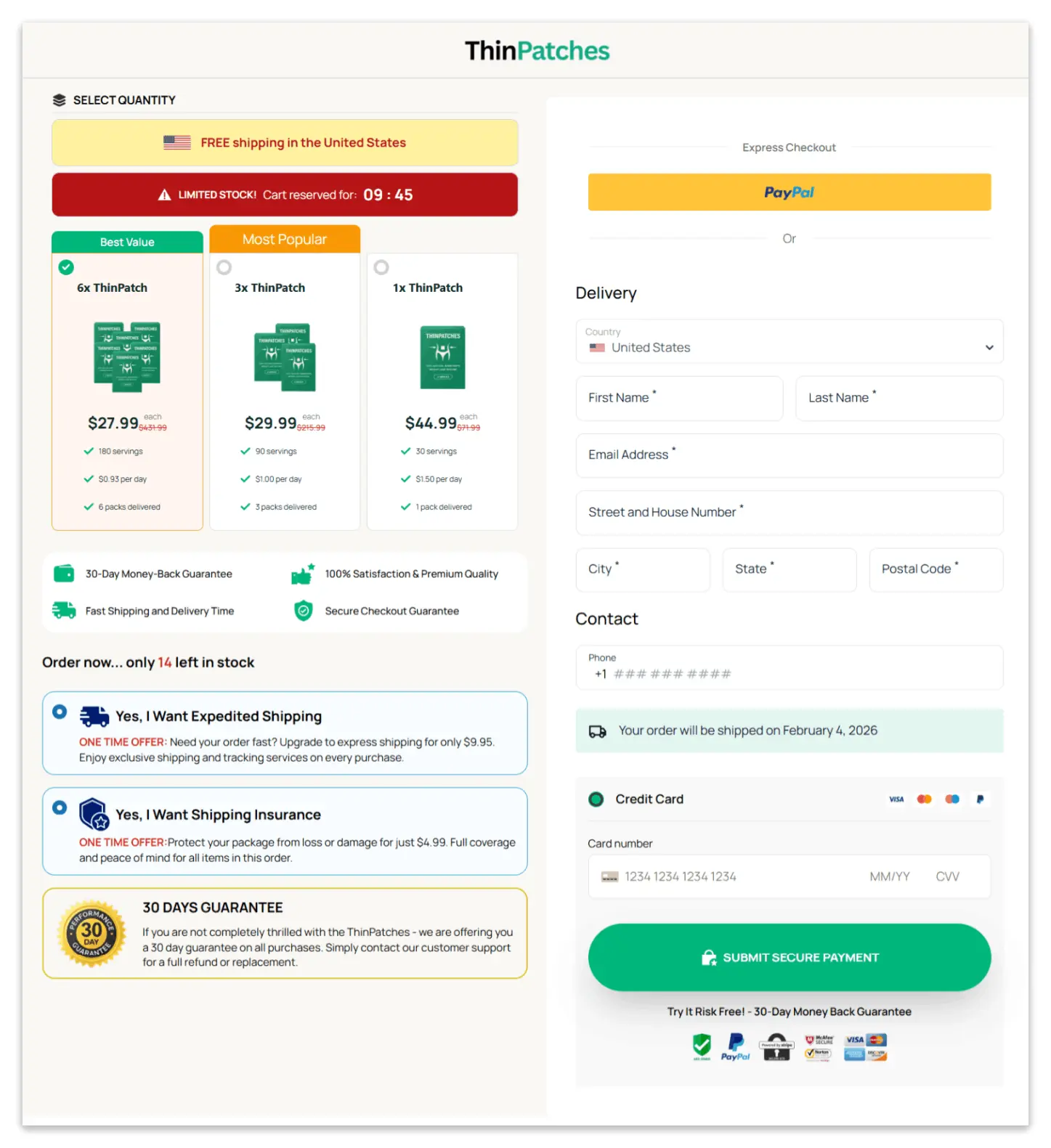 ThinPatches Secure Checkout Page